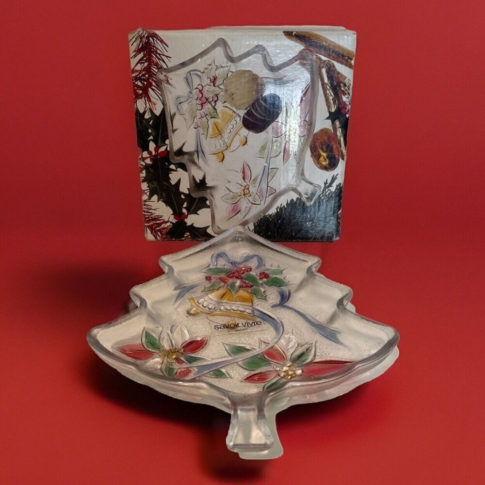 SAVOIR VIVRE Embossed Christmas Tree Server Candy Dish Holiday Spirit 7.5" NEW